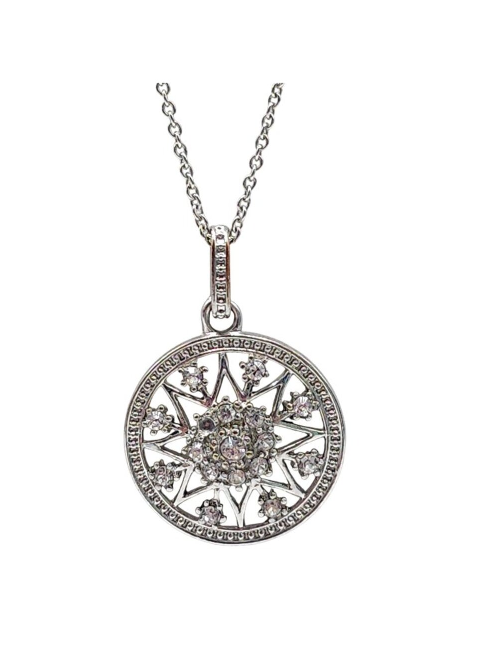 Avon Silver Tone Pendant Chain Medallion Circle Rhinestone Star Snowflake